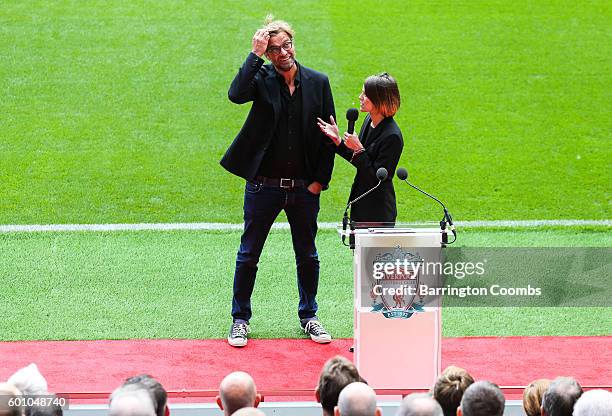 Liverpool manager Jurgen Klopp during the opening of the new stand and facilities at Anfield on September 9, 2016 in Liverpool, England.