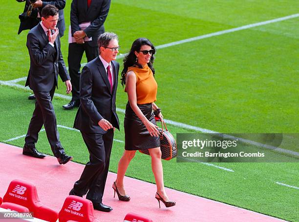 Liverpool club owner John W Henry and his wife Linda Pizzuti during the opening of the new stand and facilities at Anfield on September 9, 2016 in...