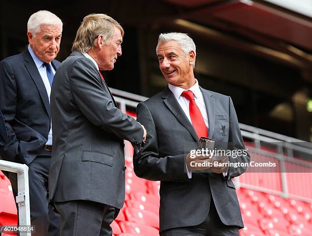 Kenny Dalglish and Ian Rush during the opening of the new stand and facilities at Anfield on September 9, 2016 in Liverpool, England.