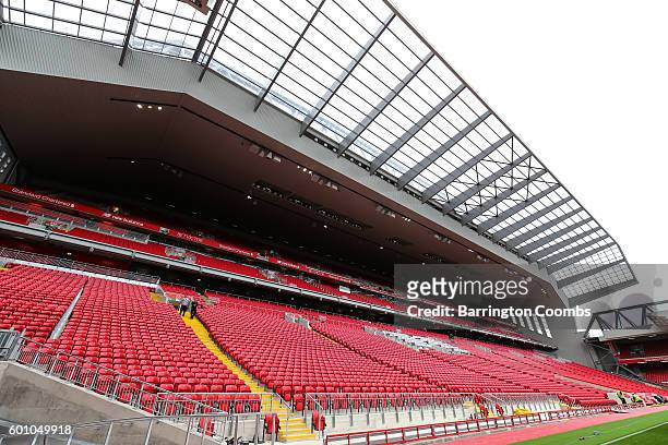 General view during the opening event of the Anfield Home of Liverpool Main Stand, at Anfield on September 9, 2016 in Liverpool, England.