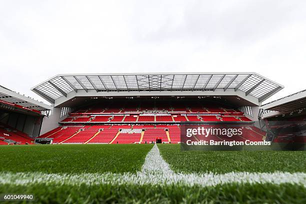 General view during the opening event of the Anfield Home of Liverpool Main Stand, at Anfield on September 9, 2016 in Liverpool, England.