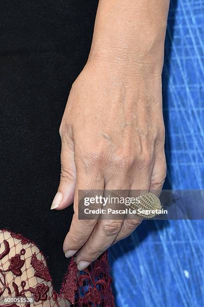 Actress Monica Bellucci, ring detail, attends a photocall for 'On The Milky Road' during the 73rd Venice Film Festival at Palazzo del Casino on...