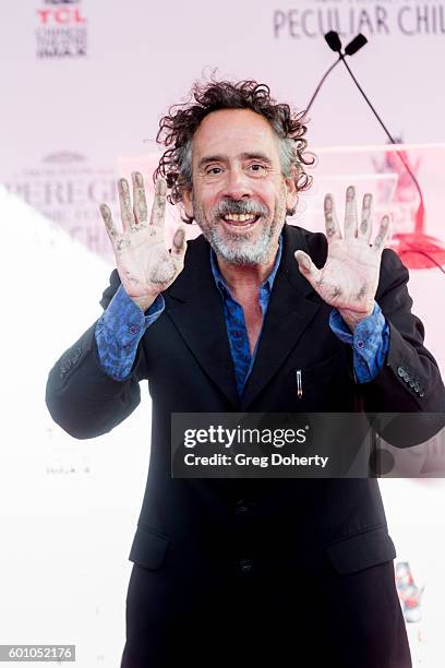 Director Tim Burton attends the Tim Burton Hand And Footprint Ceremony at TCL Chinese 6 Theatres on September 8, 2016 in Hollywood, California.