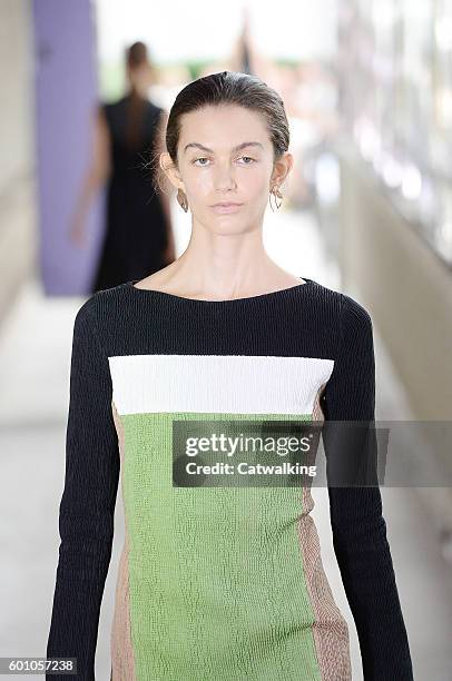 Model walks the runway at the CG by Chris Gelinas Spring Summer 2017 fashion show during New York Fashion Week on September 9, 2016 in New York,...