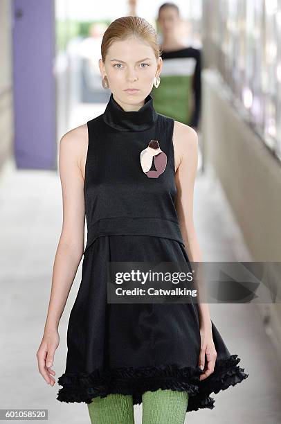 Model walks the runway at the CG by Chris Gelinas Spring Summer 2017 fashion show during New York Fashion Week on September 9, 2016 in New York,...