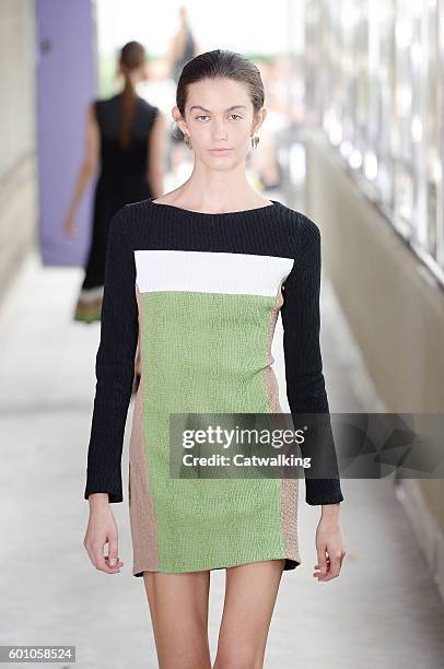 Model walks the runway at the CG by Chris Gelinas Spring Summer 2017 fashion show during New York Fashion Week on September 9, 2016 in New York,...