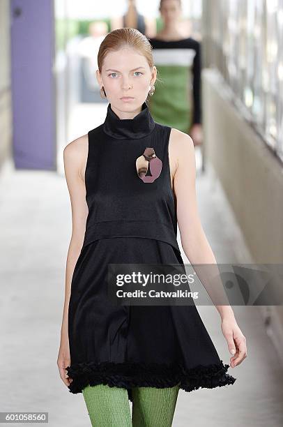 Model walks the runway at the CG by Chris Gelinas Spring Summer 2017 fashion show during New York Fashion Week on September 9, 2016 in New York,...
