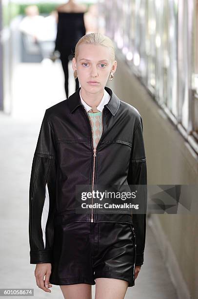 Model walks the runway at the CG by Chris Gelinas Spring Summer 2017 fashion show during New York Fashion Week on September 9, 2016 in New York,...