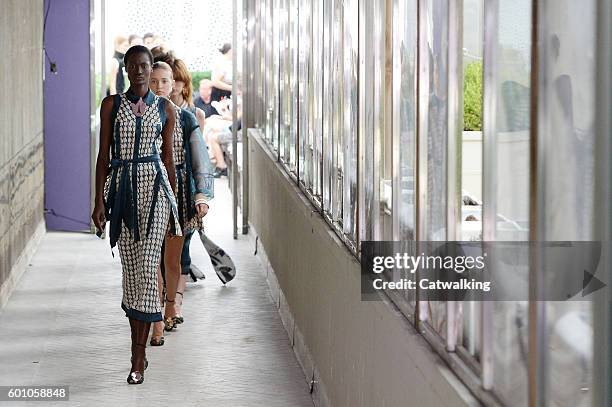 Model walks the runway at the CG by Chris Gelinas Spring Summer 2017 fashion show during New York Fashion Week on September 9, 2016 in New York,...