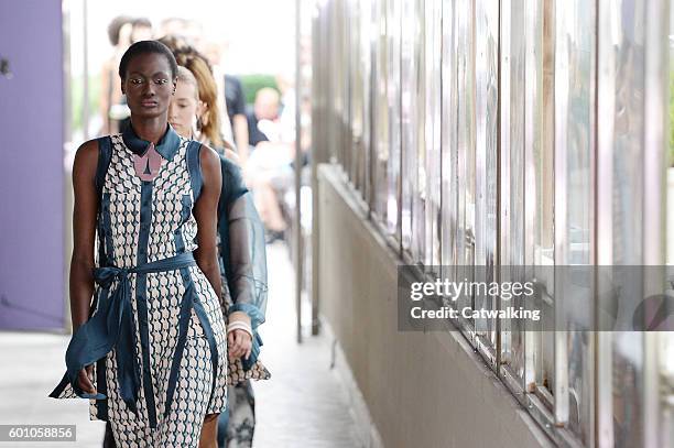 Model walks the runway at the CG by Chris Gelinas Spring Summer 2017 fashion show during New York Fashion Week on September 9, 2016 in New York,...