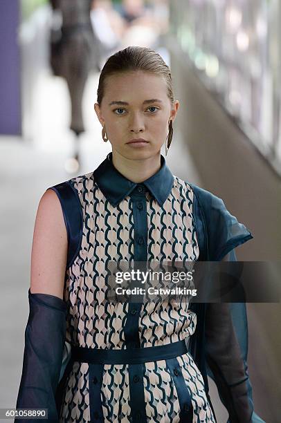 Model walks the runway at the CG by Chris Gelinas Spring Summer 2017 fashion show during New York Fashion Week on September 9, 2016 in New York,...