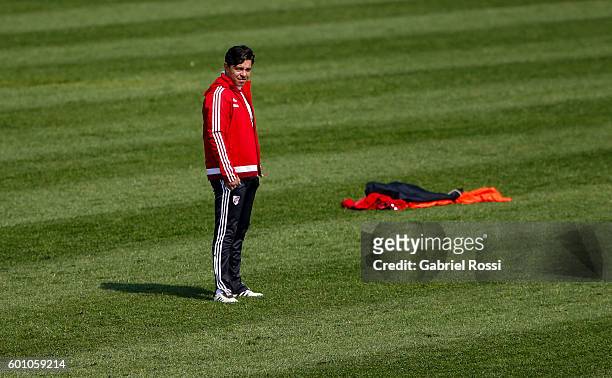 Marcelo Gallardo coach of River Plate looks on during a training session at River Plate's training camp on September 09, 2016 in Ezeiza, Argentina.