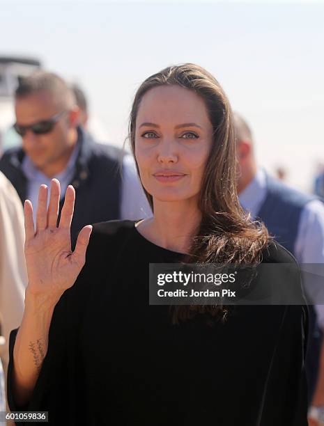 Actress and UNHCR special envoy and Goodwill Ambassador Angelina Jolie holds a press conference at Al- Azraq camp for Syrian refugees on September 9...