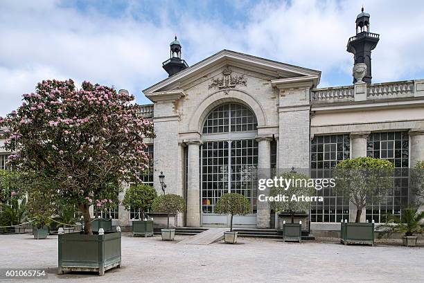 Entrance to the Orangery at the Royal Greenhouses of Laeken in the park of the Royal Palace of Laken, Brussels, Belgium.