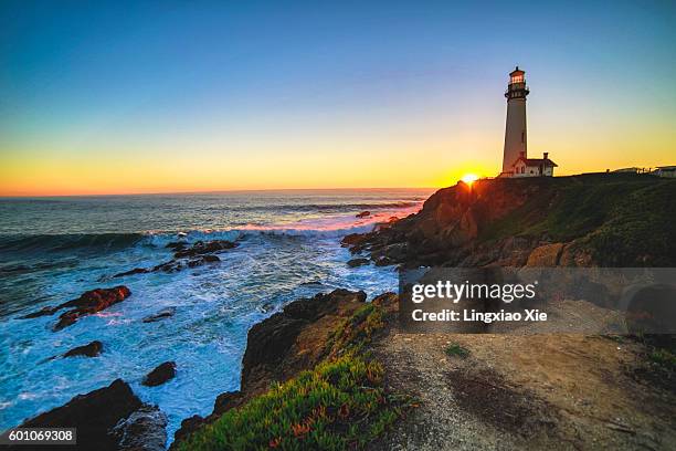 pigeon point lighthouse at sunset, california - davenport california stock pictures, royalty-free photos & images