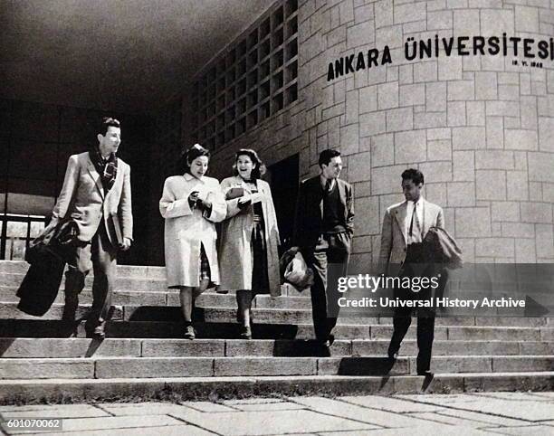 Photographic print of the modern entrance to the Ankara University founded in 1946. Dated 20th Century.