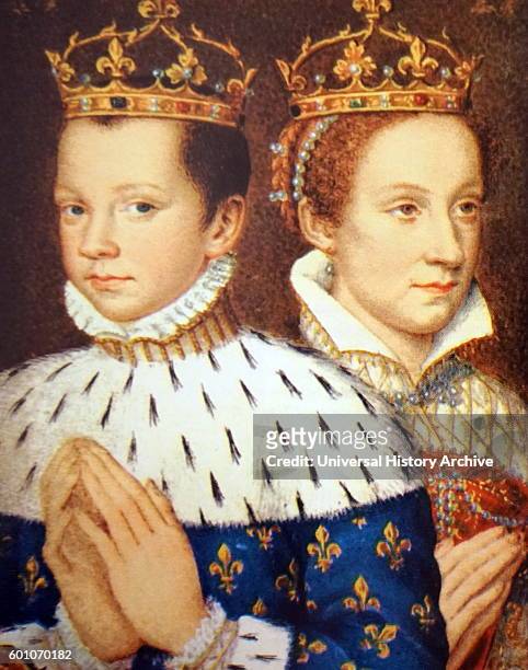 Portrait of Mary Stuart, Queen of Scots , with her first husband, Francis II, King of France . Dated 16th Century.