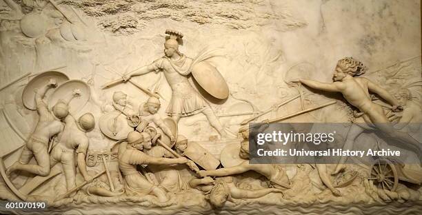 Marble relief depicting Julius Caesar invading Britain by John Deare a British neo-classical sculptor. Dated 18th Century.