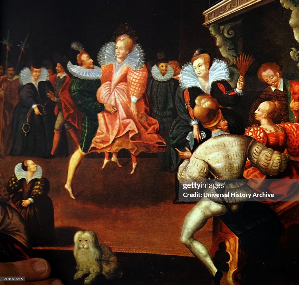 Queen Elizabeth I dancing with the Earl of Leicester.