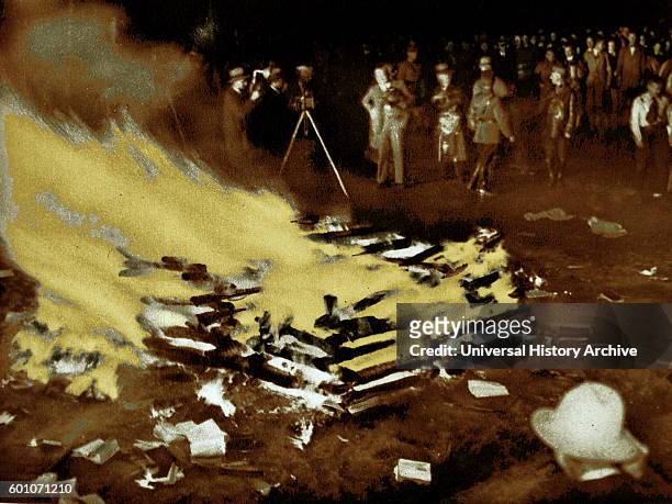 Photographic print of book burning in Berlin during the Second World War. Dated 20th Century.