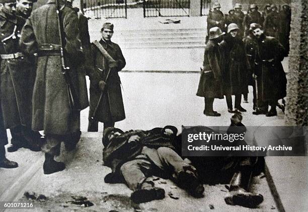 Bodies lying in Vienna during the Austrian Civil War, also known as the February Uprising. Skirmishes between socialist and conservative-fascist...