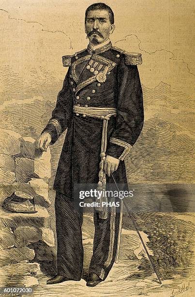 Porfirio Diaz . Mexican soldier and politician. Portrait. Engraving by Paris, 19th century.