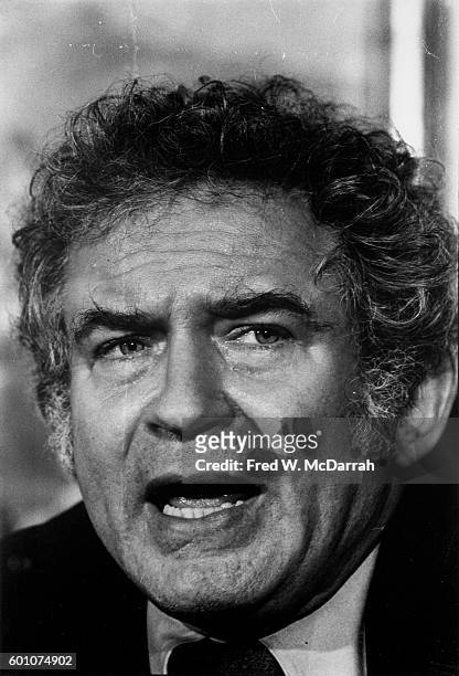American author Norman Mailer answers a question at a press conference, New York, New York, February 6, 1973.