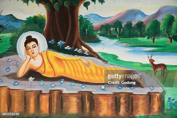 Painting depicting the life story of Shakyamuni Buddha. Reclining... News  Photo - Getty Images