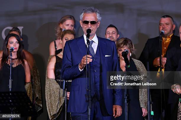 Andrea Bocelli attends the Basilica di Santa Croce Dinner and Reception as part of Celebrity Fight Night Italy benefitting the Andrea Bocelli...