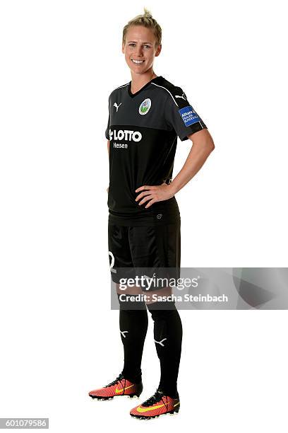 Sophie Schmidt of 1. FFC Frankfurt poses during the Allianz Women's Bundesliga Club Tour on September 2, 2016 in Frankfurt, Germany.