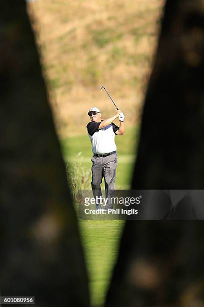 Peter O'Malley of Australia in action during the first round of the Paris Legends Championship played on L'Albatros course at Le Golf National on...