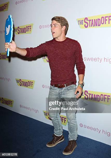 Actor Lucas Adams attends the premiere of "The Standoff" at Regal LA Live: A Barco Innovation Center on September 8, 2016 in Los Angeles, California.