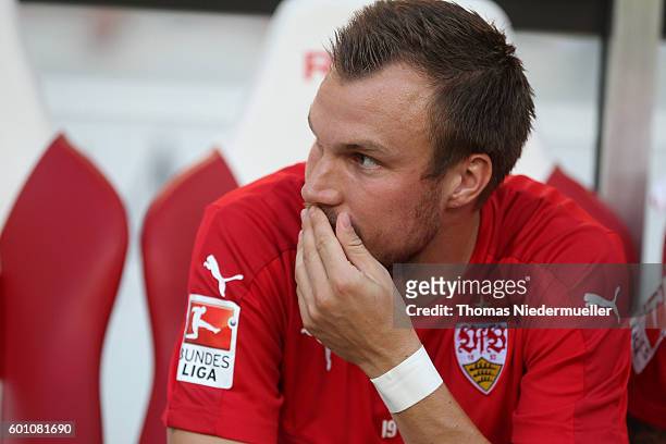 Kevin Gro§kreutz of Stuttgart is seen prior to the Second Bundesliga match between VfB Stuttgart and 1. FC Heidenheim 1846 at Mercedes-Benz Arena on...