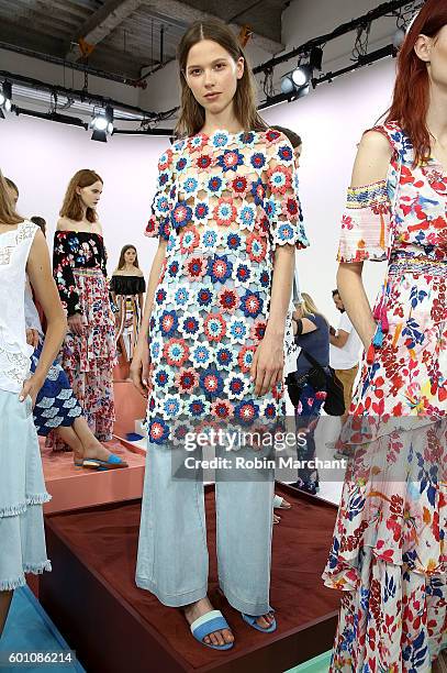 Model poses at Tanya Taylor Presentation September 2016 during New York Fashion Week at Spring Studios on September 9, 2016 in New York City.