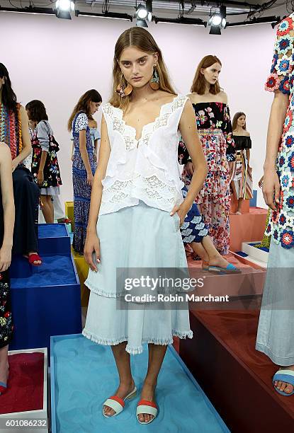 Model poses at Tanya Taylor Presentation September 2016 during New York Fashion Week at Spring Studios on September 9, 2016 in New York City.