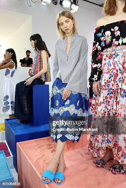 Model poses at Tanya Taylor Presentation September 2016 during New York Fashion Week at Spring Studios on September 9, 2016 in New York City.