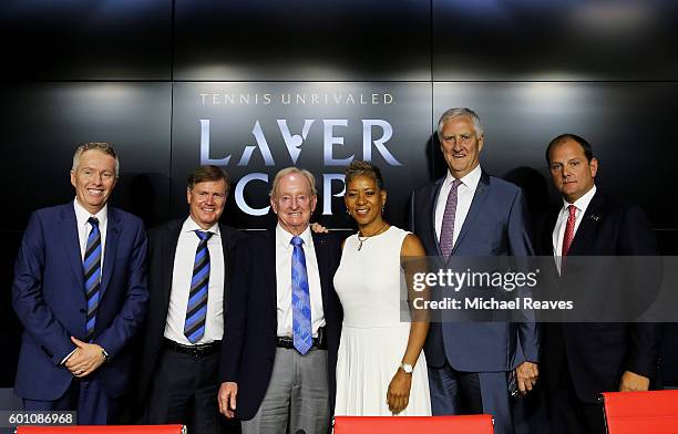 Tennis Australia CEO Craig Tiley, Tennis Australia President Steve Healy, Rod Laver, USTA President Katrina Adams, Jorge Paulo Lemann and TEAM8 CEO...