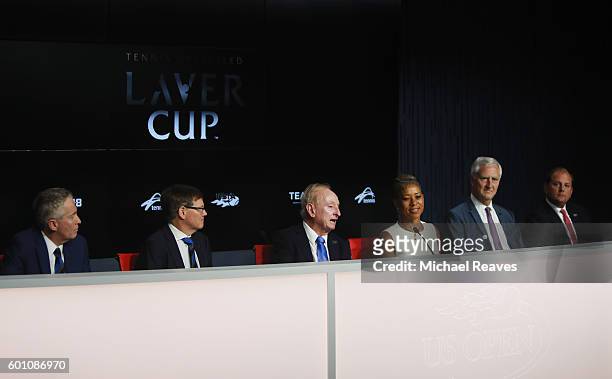 Tennis Australia CEO Craig Tiley, Tennis Australia President Steve Healy, Rod Laver, USTA President Katrina Adams, Jorge Paulo Lemann and TEAM8 CEO...