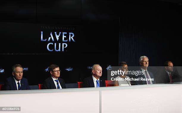 Tennis Australia CEO Craig Tiley, Tennis Australia President Steve Healy, Rod Laver, USTA President Katrina Adams, Jorge Paulo Lemann and TEAM8 CEO...