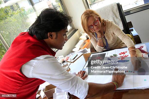 Lucia Silvestri, creative director at Bulgari is photographed evaluating gems for Le Figaro on February 15, 2016 in Jaipur, India. CREDIT MUST READ:...