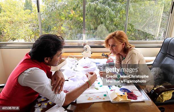 Lucia Silvestri, creative director at Bulgari is photographed evaluating gems for Le Figaro on February 15, 2016 in Jaipur, India. CREDIT MUST READ:...