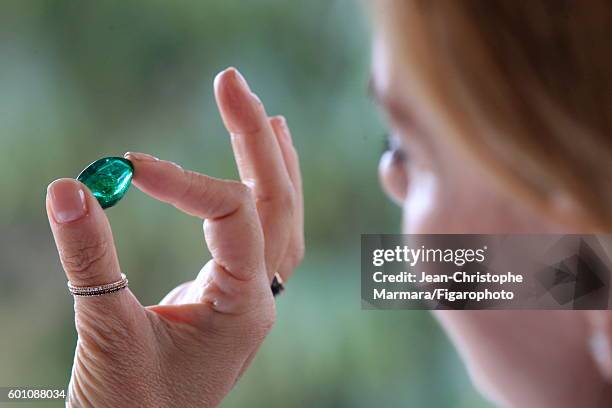 Lucia Silvestri, creative director at Bulgari is photographed evaluating gemstones for Le Figaro on February 15, 2016 in Jaipur, India. CREDIT MUST...