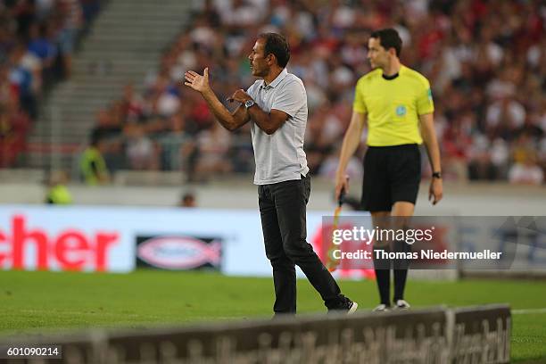 Joos Luhukay, head coach of Stuttgart gestures during the Second Bundesliga match between VfB Stuttgart and 1. FC Heidenheim 1846 at Mercedes-Benz...