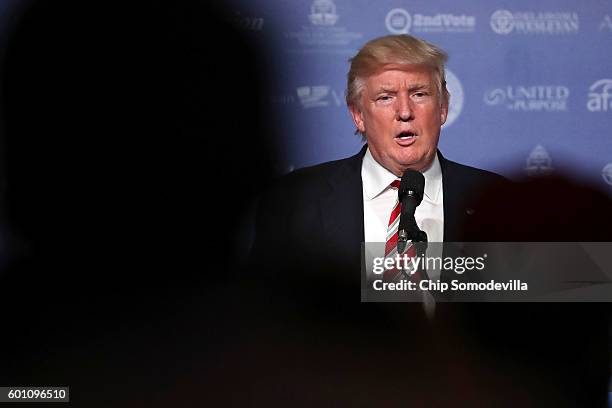 Republican presidential candidate Donald Trump addresses the Values Voter Summit at the Omni Shoreham September 9, 2016 in Washington, DC. Hosted by...