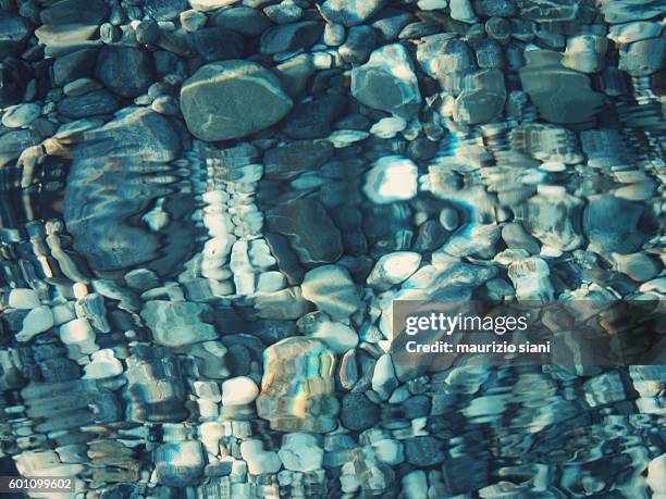 sea with a crystal clear water and pebbles on the bottom - transparent photos et images de collection