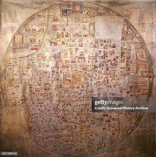 Detailed medieval map of the world as it was known. Dated 14th Century.