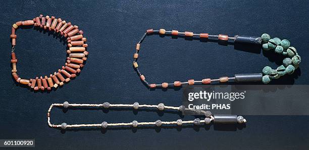 South American civilization. Quimbay civilization . 500-1500. Beaded necklaces. From right to left; 16cm, 35 cm and 31 cm. Private Collection.