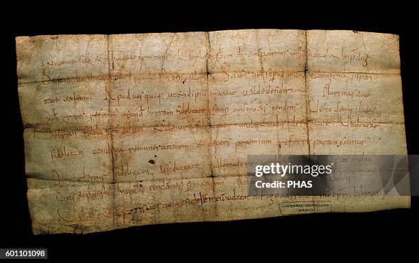 Charles the Bald . King of West France, King of Italy and Holy Roman Emperor. Carolingian Empire. Document of Charles the Bald to the people of...