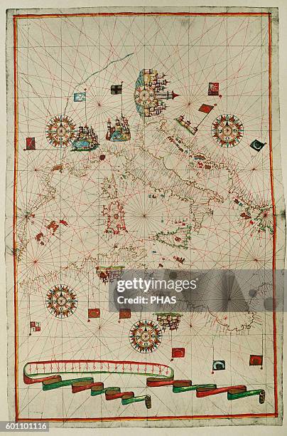 Portolan atlas of the world by Joan Martines . Messina, 1587. Western Mediterranean. National Library, Madrid, Spain.