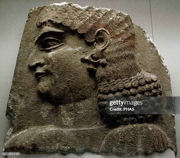 Mesopotamian Art. Assyrian. Relief depicting the head of a eunuch. Dated around 710 B.C. It comes from the Palace of Sargon. Korsabad. British...